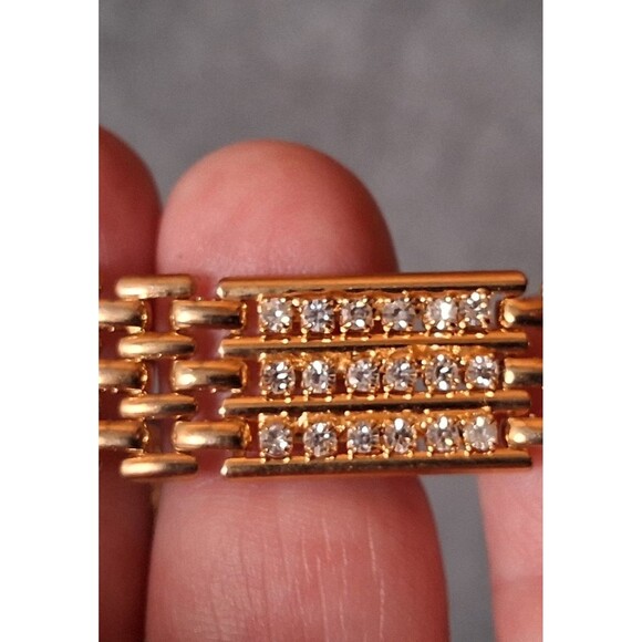 Vintage Panther Link Rhinestone Bracelet Gold Tone - Picture 4 of 6